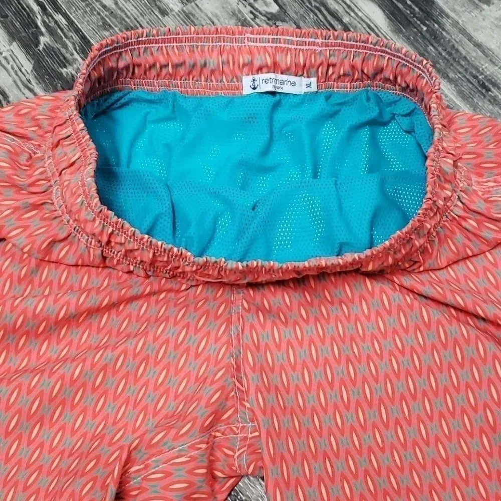 RETROMARINE CORAL/TEAL SWIM TRUNKS, SIZE XL
